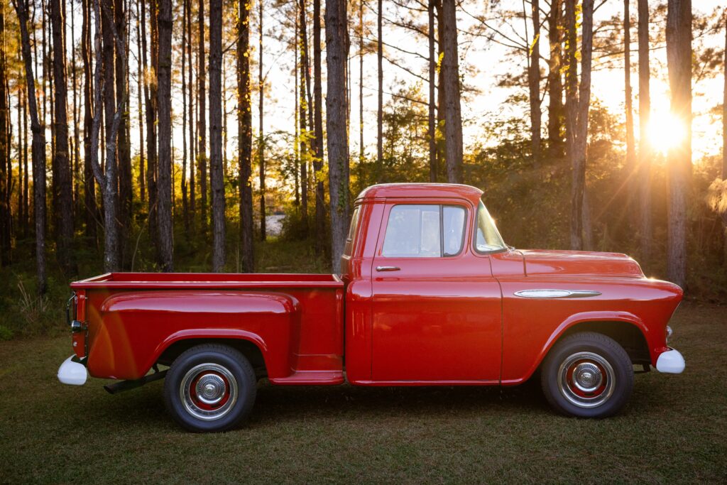 Red truck in the woods
