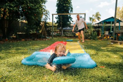 Summer,Backyard,Slip,And,Slide,Family,Fun